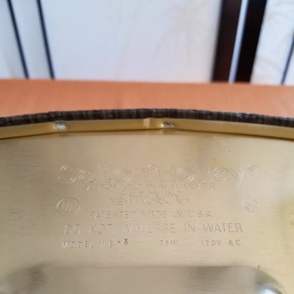 MCM Salton Hotray Electric Bun Warmer/Server - Teak w/Saffron Fabric - Works! - Picture 5 of 5